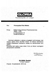 Certyfikat GLORIA